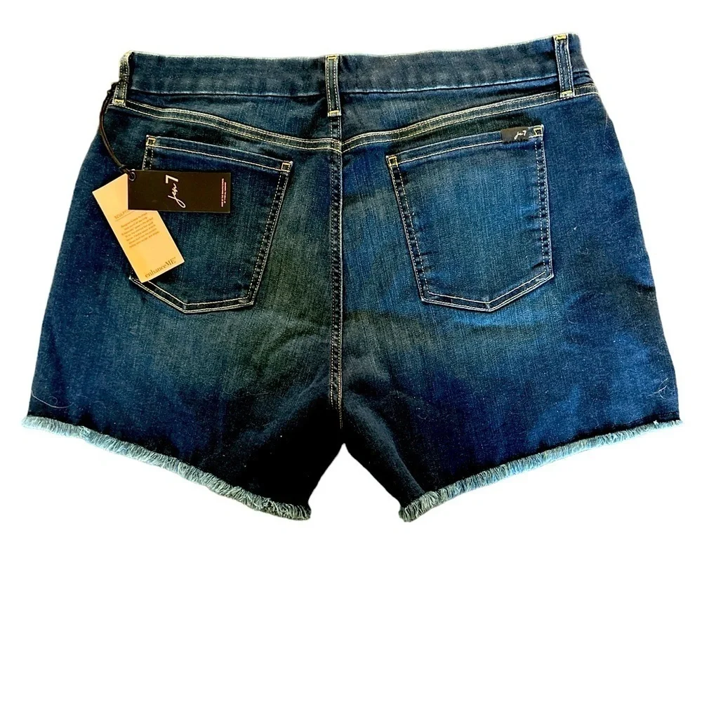 Jen7 NEW 7 For All Mankind Sculping Panel Women Dark Wash Frayed Hem Shorts 16
